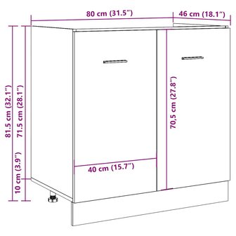 Gootsteenkast 80x46x81,5 cm bewerkt hout artisanaal eikenkleur 12