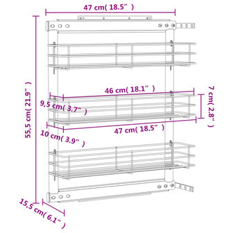 Draadmand uittrekbaar 3-laags 47x15,5x55,5 cm zilverkleurig 10