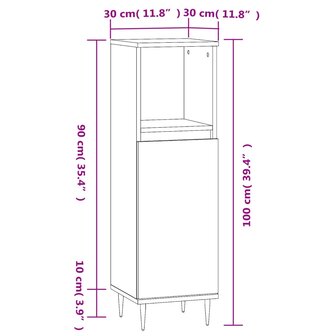 Badkamerkast 30x30x100 cm bewerkt hout gerookt eikenkleurig 12