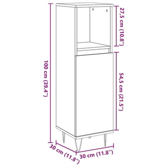 Badkamerkast 30x30x100 cm bewerkt hout oud houtkleurig 10