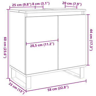 Badkamerkast 58x33x60 cm bewerkt hout betongrijs 10