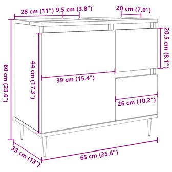 Badkamerkast 65x33x60 cm bewerkt hout betongrijs 11