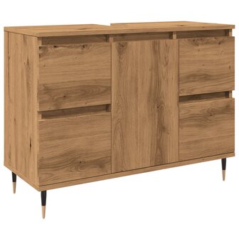 Badkamerkast 80x33x60 cm bewerkt hout artisanaal eikenkleurig 2