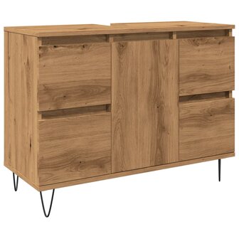 Badkamerkast 80x33x60 cm bewerkt hout artisanaal eikenkleurig 2