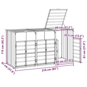 Containerberging voor 3 containers 216x81x115 cm staal grijs 12