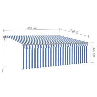 Luifel automatisch uittrekbaar met rolgordijn 4x3 m blauw wit   8