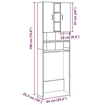 Wasmachinekast 64x25,5x190 cm betongrijs 12