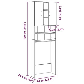 Wasmachinekast 64x25,5x190 cm oud houtkleurig 12