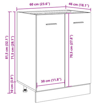 Onderkast 60x46x81,5 cm bewerkt hout oud houtkleurig 12