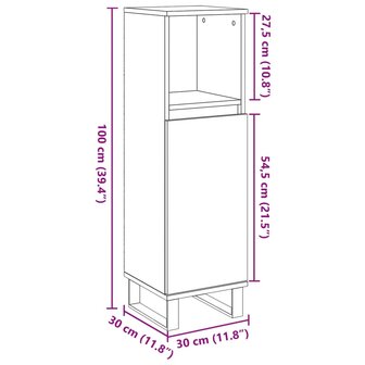 Badkamerkast 30x30x100 cm bewerkt hout betongrijs 10