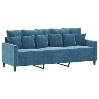 Driezitsbank met voetenbank 180 cm fluweel blauw 4