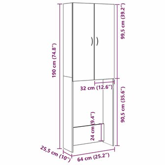 Wasmachinekast 64x25,5x190 cm betongrijs 12