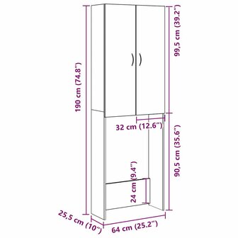 Wasmachinekast 64x25,5x190 cm artisanaal eikenkleur 12