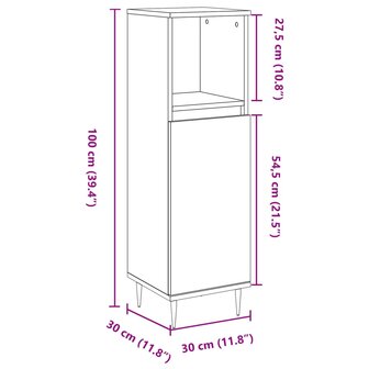 Badkamerkast 30x30x100 cm bewerkt hout betongrijs 11