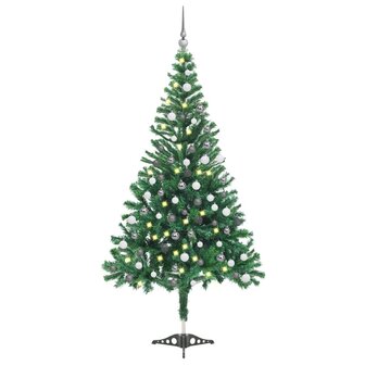 Kunstkerstboom met verlichting en kerstballen 230 takken 120 cm 1