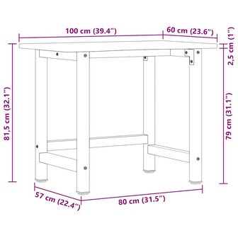 Werkbank 100x60x81,5 cm massief eikenhout lichtbruin 11