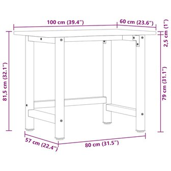 Werkbank 100x60x81,5 cm massief eikenhout donkerbruin 11