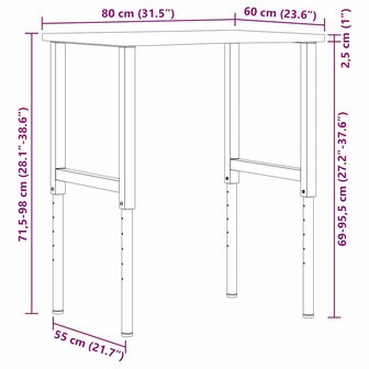 Werkbank 80x60x(71,5-98) cm massief eikenhout 12