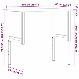 Werkbank 100x60x(71,5-98) cm massief eikenhout 12