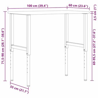 Werkbank 100x60x(71,5-98) cm eikenhout donkerbruin 11