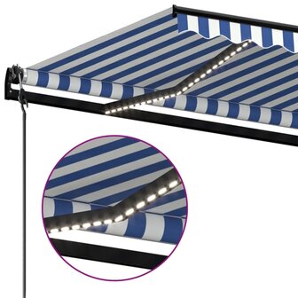 Luifel automatisch met LED en windsensor 350x250 cm blauw wit 5