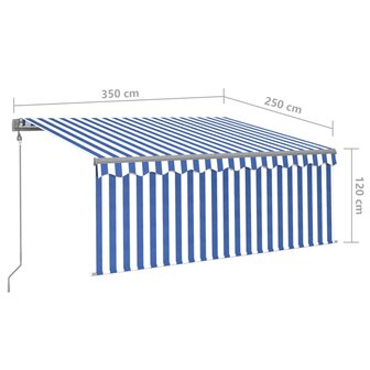 Luifel automatisch uittrekbaar rolgordijn 3,5x2,5 m blauw wit 9