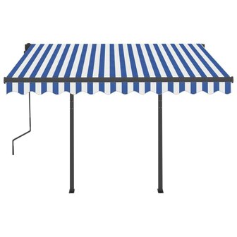 Luifel automatisch uittrekbaar met palen 3,5x2,5 m blauw en wit 5