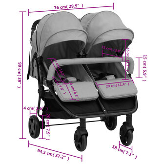 Tweeling buggy staal lichtgrijs en zwart 11