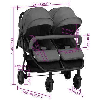 Tweeling buggy staal donkergrijs en zwart 11