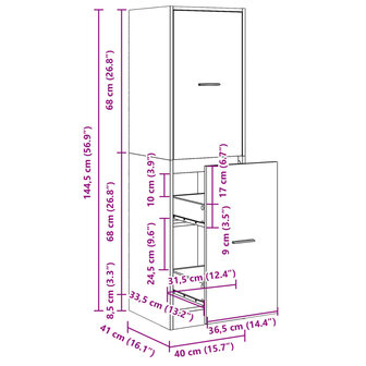 Apothekerskast 40x41x144,5 cm bewerkt hout bruin eikenkleurig 10