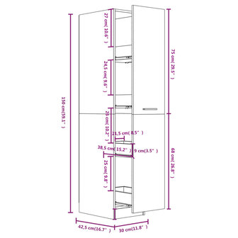 Apothekerskast 30x42,5x150 cm bewerkt hout wit 8