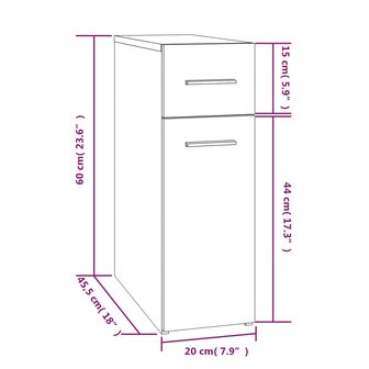 Apothekerskast 20x45,5x60 cm bewerkt hout grijs sonoma eiken 7