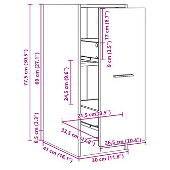 Apothekerskast 30x41x77,5 cm bewerkt hout gerookt eikenkleurig 10