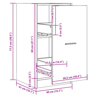 Apothekerskast 40x41x77,5 cm bewerkt hout grijs sonoma eiken 10