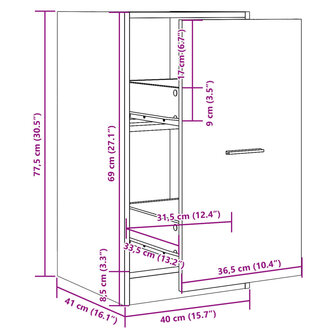 Apothekerskast 40x41x77,5 cm bewerkt hout artisanaal eikenkleur 10