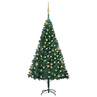 Kunstkerstboom met verlichting en kerstballen 180 cm PVC groen 1