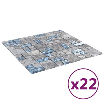 Moza&iuml;ektegels 22 st 30x30 cm glas grijs en blauw 2