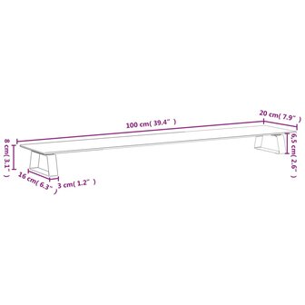 Monitorstandaard 100x20x8 cm gehard glas en metaal zwart 8