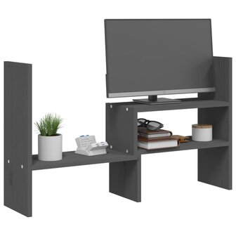 Monitorstandaard (39-72)x17x43 cm massief grenenhout grijs 4