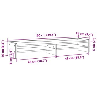 Monitorstandaard 100x24x16 cm bewerkt hout betongrijs 9