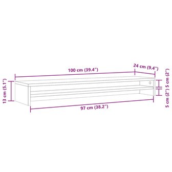 Monitorstandaard 100x24x13cm bewerkt hout artisanaal eikenkleur 10