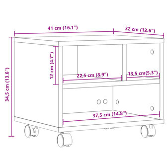 Printerkastje met wielen 41x32x34,5 cm zwart 10