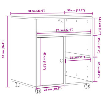 Printerkastje met wielen 60x50x67 cm wit 10