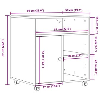 Printerkastje met wielen 60x50x67 cm gerookt eikenkleurig 10