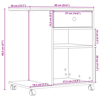 Printerkastje met wielen 60x40x68,5 cm wit 10