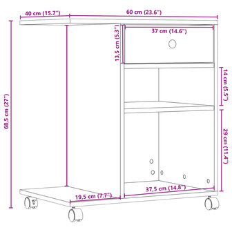 Printerkastje met wielen 60x40x68,5 cm betongrijs 10