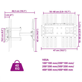 Tv-muurbeugel 26-70 inch scherm 40 kg Max VESA 400x400 cm 9