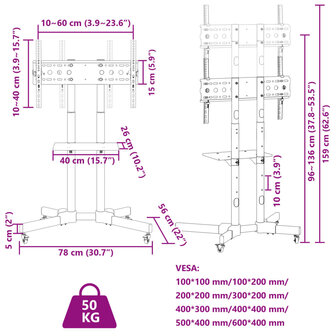 TV-standaard wielen 32-70 inch scherm 40 kg Max VESA 600x400 mm 10