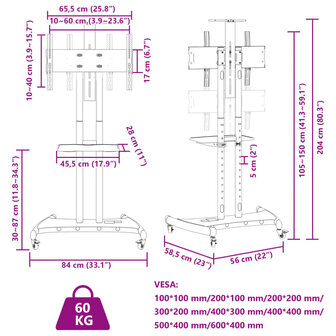 TV-standaard wielen 32-70 inch scherm 60 kg Max VESA 600x400 mm 9