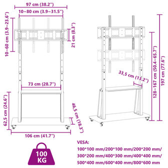 Tv-standaard wielen 32&quot;-90&quot; scherm 100 kg Max VESA 800x600 mm 9